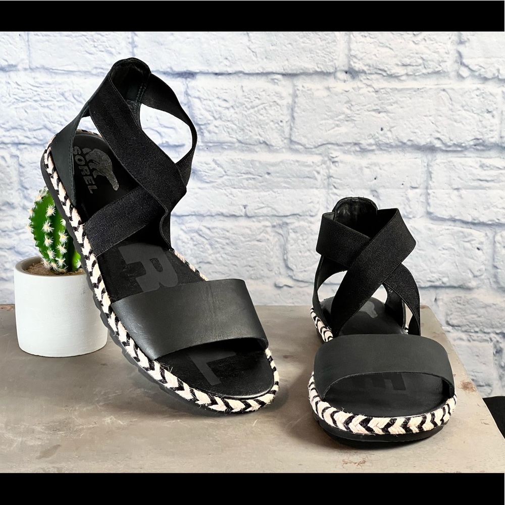 Sorel Ella II Black Leather Sandels